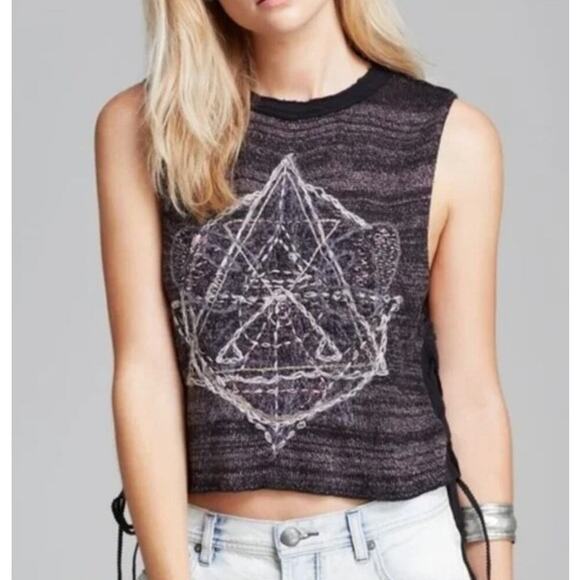 Free People Sleeveless Zodiac Embroidered Cropped Top - Picture 1 of 7
